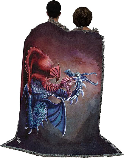 Dragons Cuddling by Rose Khan, Tapestry Throw Woven from Cotton