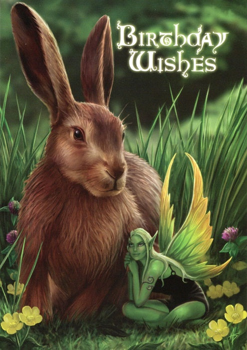 Hare and Sprite by Anne Stokes Greeting Card