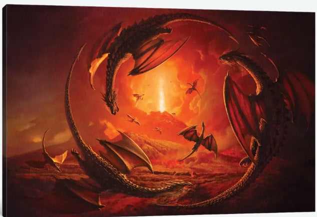 Draken bij de Vesuvius van Portici door Ars Fantasio, Limited Edition Canvas Print