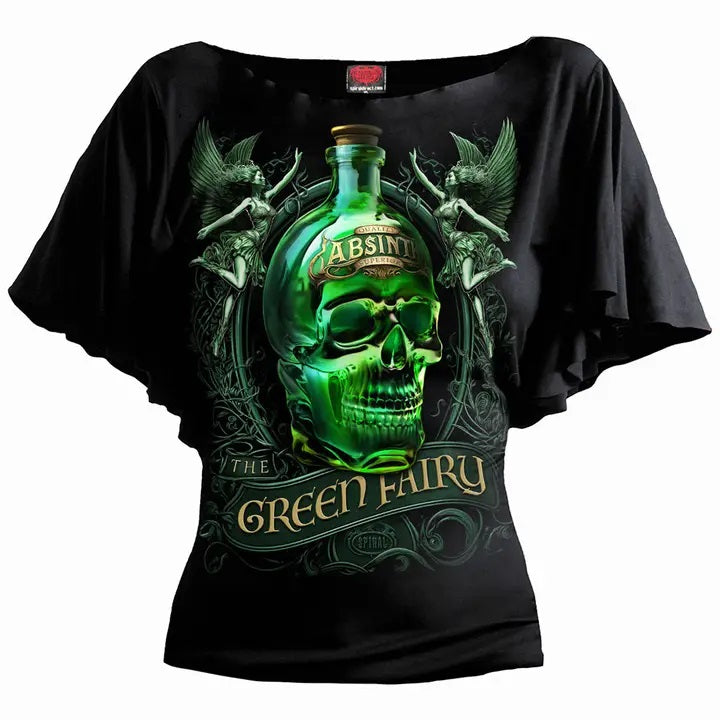 The Green Fairy - Boat Neck Bat Sleeve Top Black