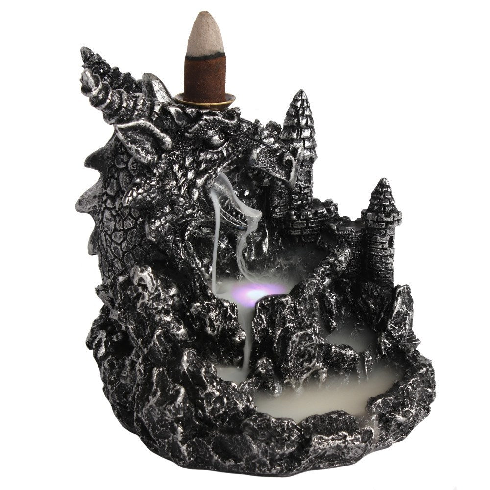 Silver Dragon - Backflow Cone Incense Burner with LED Light