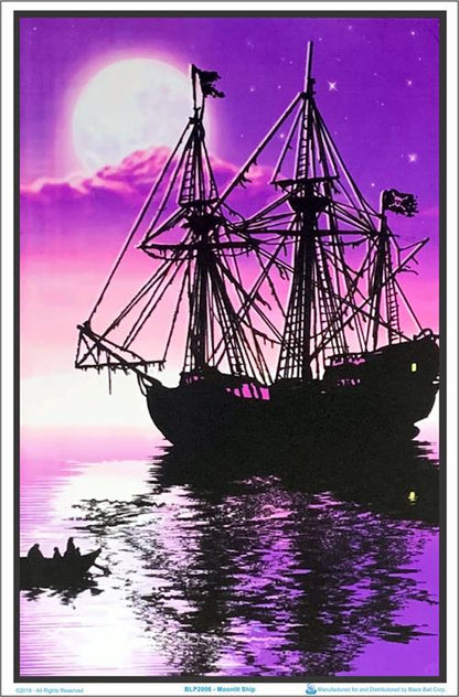 Moonlit Pirate Ghost Flocked Blacklight Poster