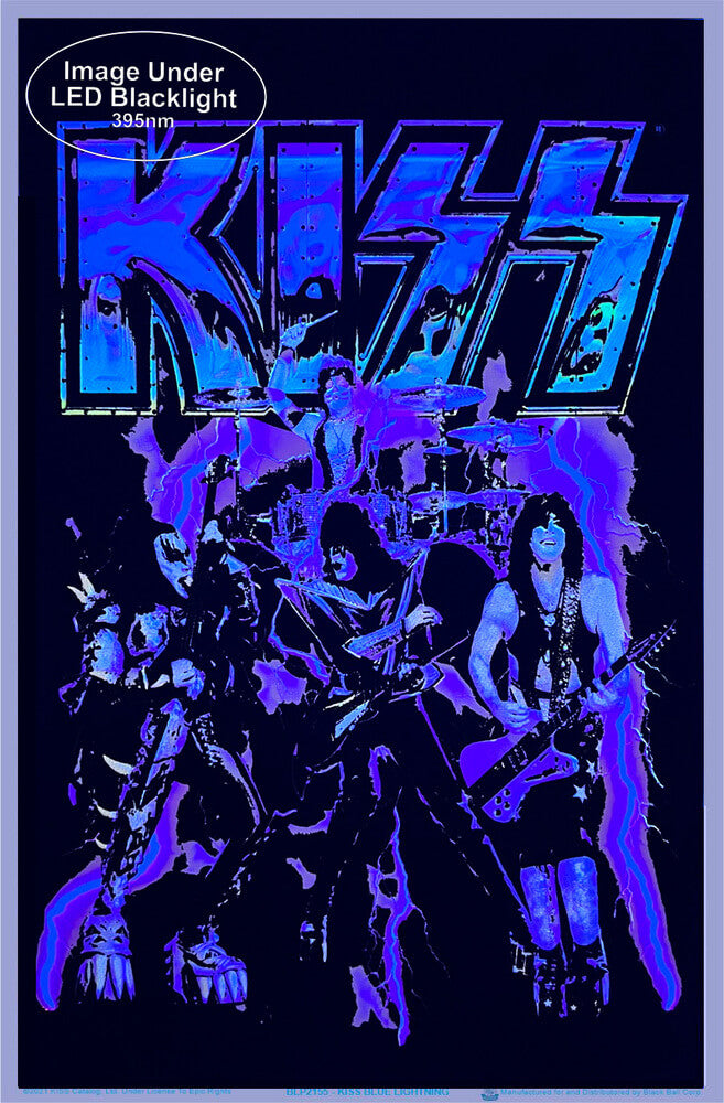 KISS Blue Lightening Flocked Blacklight Poster