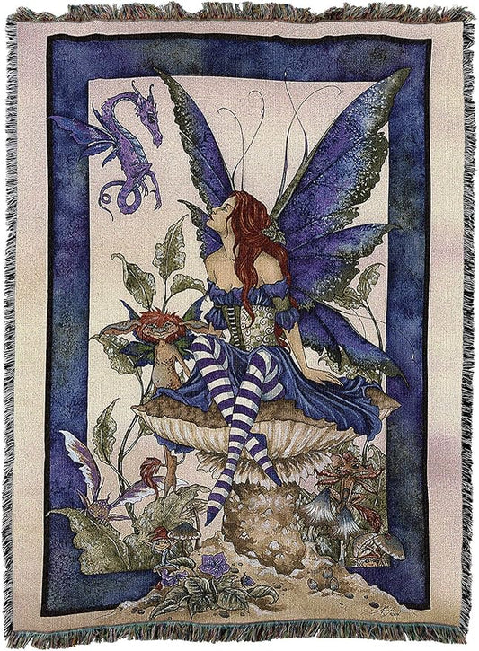Bottom of The Garden Fairy by Amy Brown, Tapestry Throw Woven from Cotton