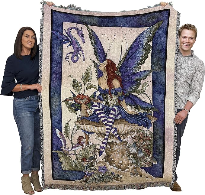 Bottom of The Garden Fairy by Amy Brown, Tapestry Throw Woven from Cotton