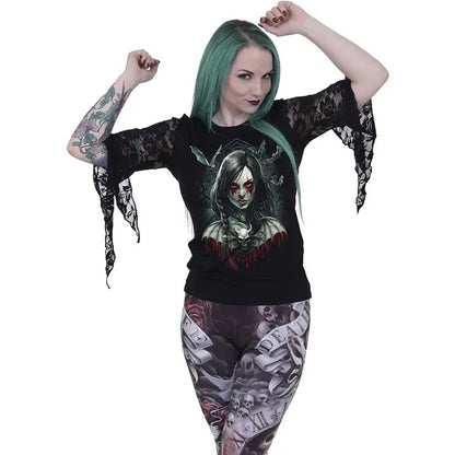 Hallow's Eve - Rose Lace Sleeve Top