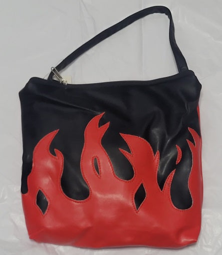 Demonia - Black and Red PU Leather Flames, Handbag