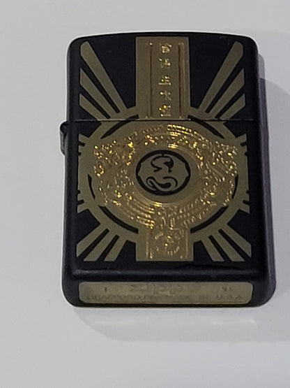 Zippo Lighter: Anne Stokes Gold Dragon Emblem - Black Matte
