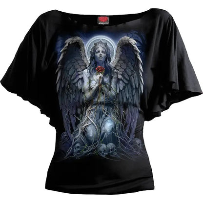 Grieving Angel - Boat Neck Bat Sleeve Top Black