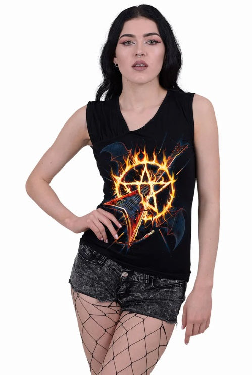 Hot Metal - Gathered Shoulder Slant Vest Black