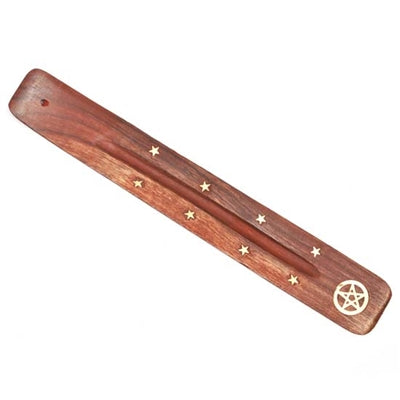 Wood Brass Inlayed Star and Pentacle Incense Holder