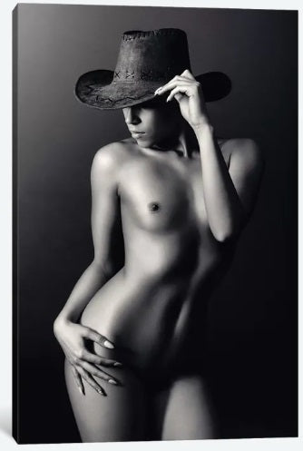 Nude Woman Cowboy Hat by Johan Swanepoel, Canvas Print