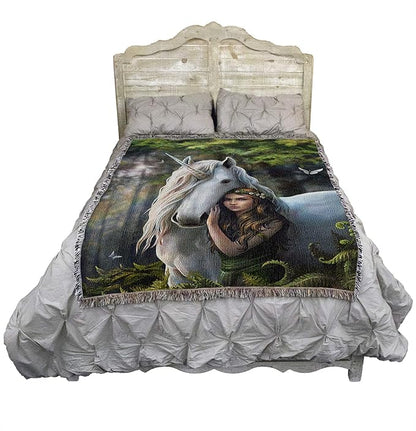 Forest Maiden Unicorn by Anne Stokes, Tapestry Throw Woven from Cotton