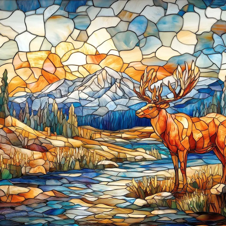Majestic Moose Stained Glass, 1000 Piece Puzzle