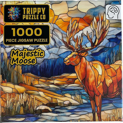 Majestic Moose Stained Glass, 1000 Piece Puzzle