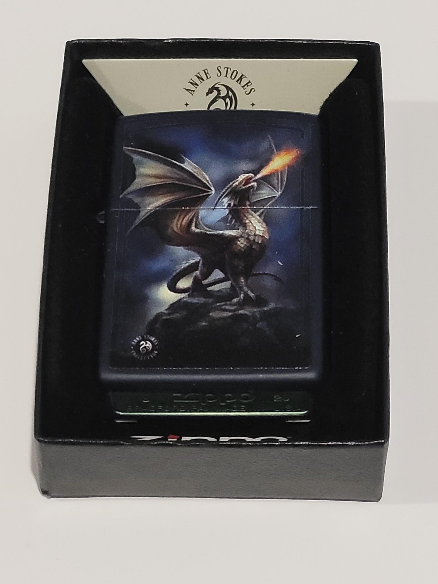 Zippo Lighter: Nobel Dragon by Anne Stokes, Blue Matte