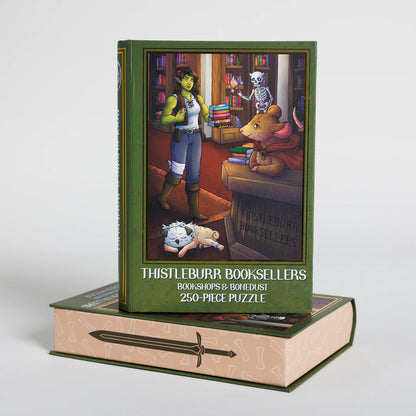 Thistleburr Booksellers Keepsake Puzzle | Bookshops & Bonedust art by Chantal Van Rensburg, 250 Piece Puzzle