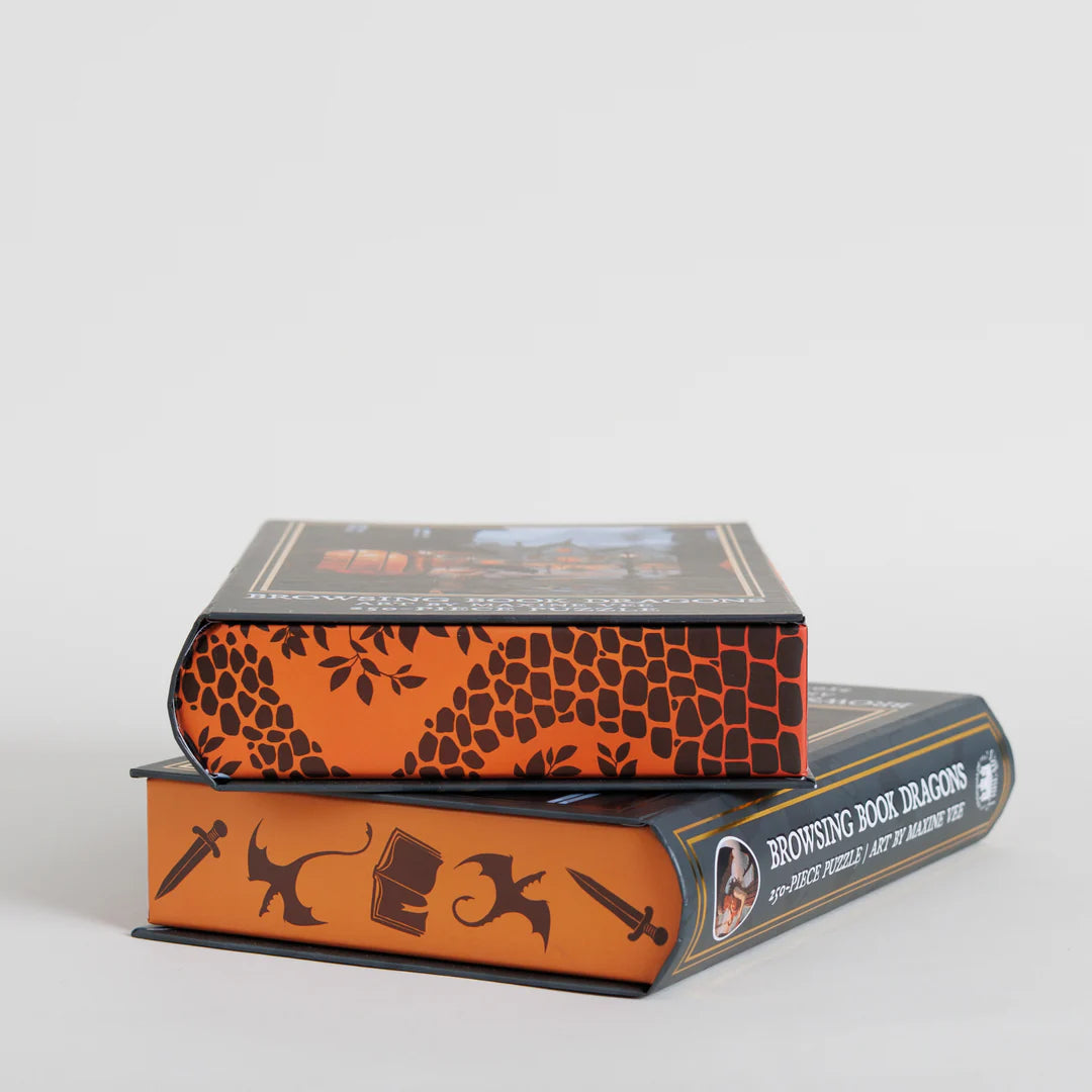 Browsing Book Dragons Keepsake Puzzle Art by Maxine Vee, 250 Piece Puzzle