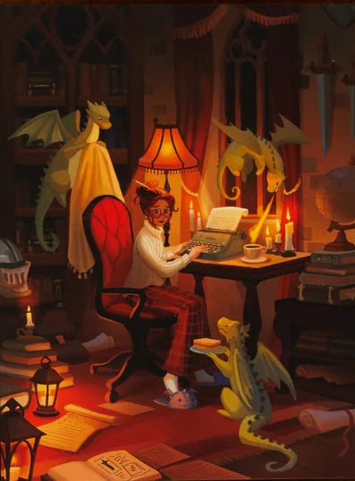 Drafting With Dragons Keepsake Puzzle by Maxine Vee, 250 Piece Puzzle