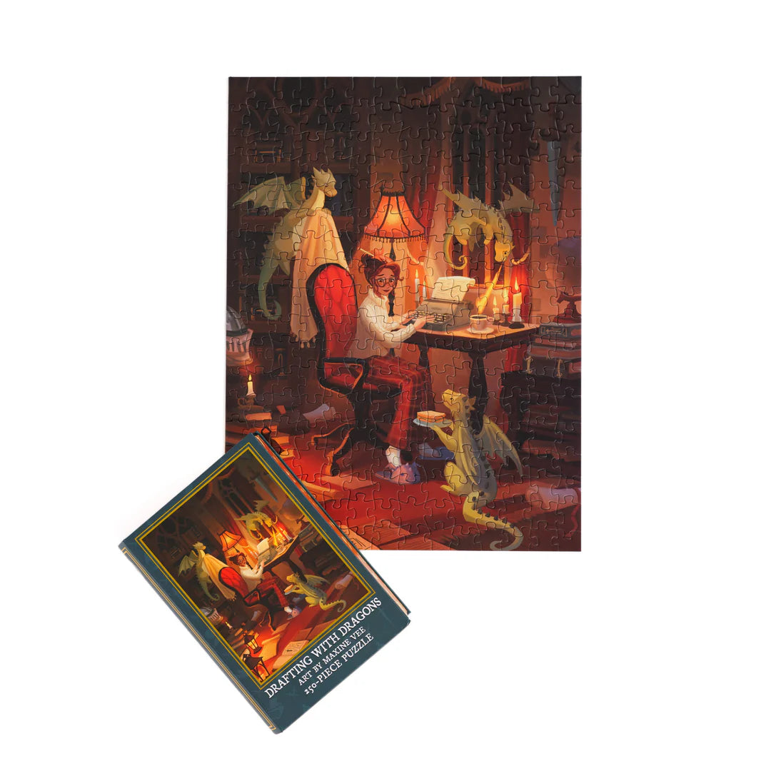 Drafting With Dragons Keepsake Puzzle by Maxine Vee, 250 Piece Puzzle