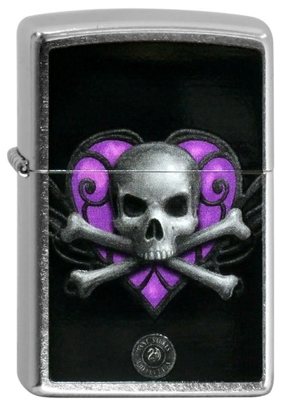 Zippo Lighter: Skull Heart by Anne Stokes, Brushed Chrome