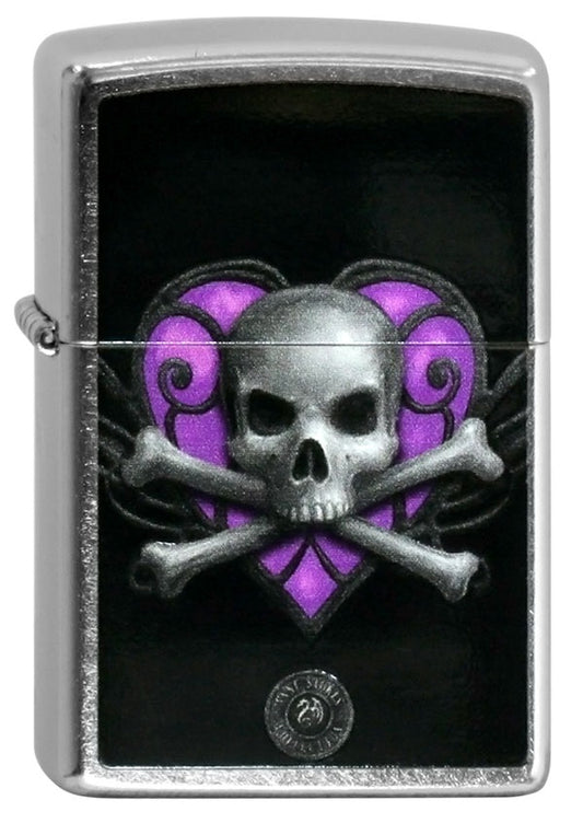 Zippo Lighter: Skull Heart by Anne Stokes, Brushed Chrome