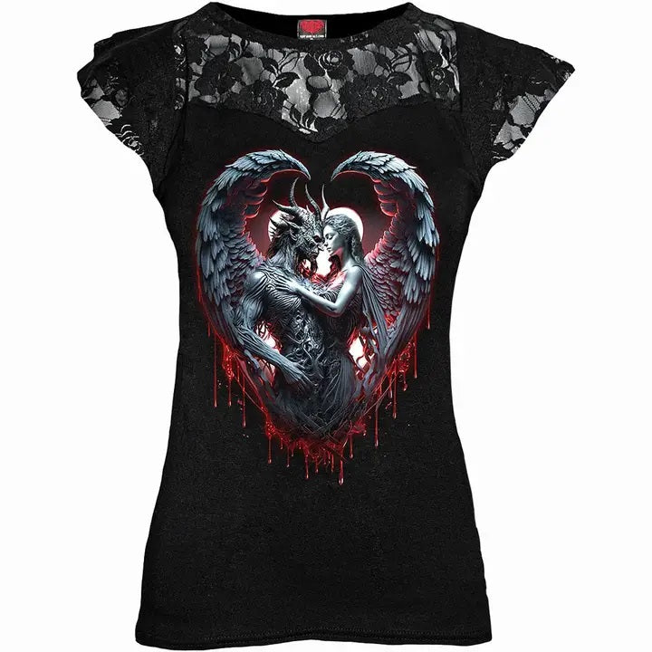 Solemn Vow - Lace Layered Cap Sleeve Top Black