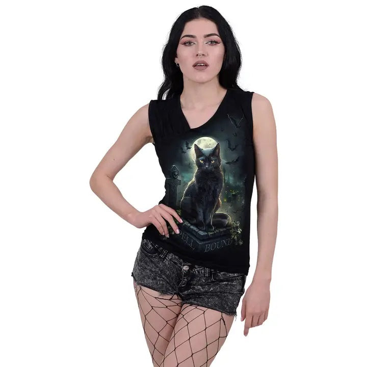 Spell Bound - Gathered Shoulder Slant Vest Black