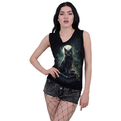 Spell Bound - Gathered Shoulder Slant Vest Black