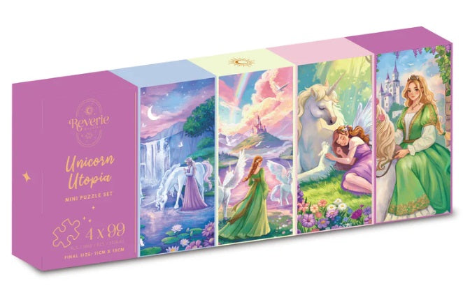 Unicorn Utopia 4 x 99 Piece Mini Puzzle Set