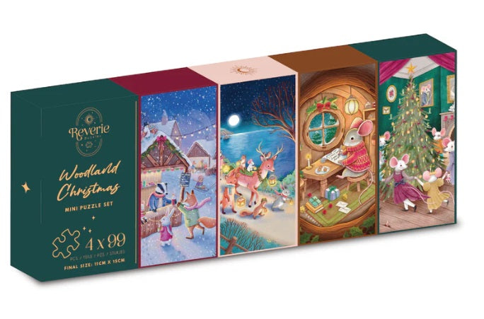 Woodland Christmas by Rose Skelton, 4 x 99 Piece Mini Puzzle Set