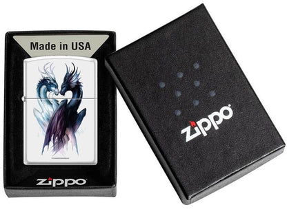 Yin Yang Dragons by Jo Joe White Matte Zippo Lighter