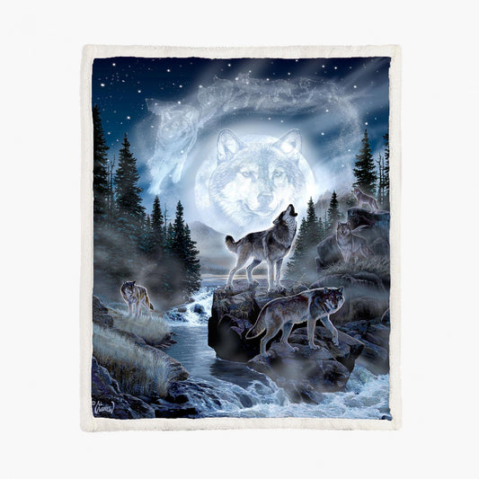 Moon Wolf by Al Agnew, Fleece Blanket