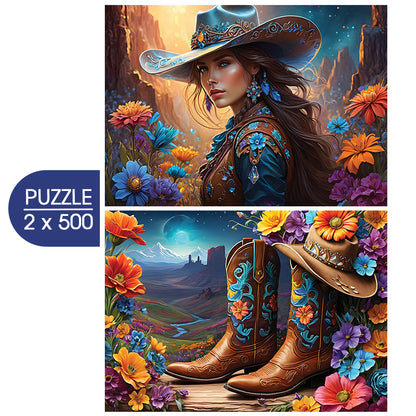 Cowgirl and Boots - Far West Collection from 123RF, 2 x 500 Piece Puzzles
