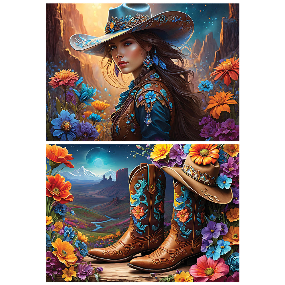 Cowgirl and Boots - Far West Collection from 123RF, 2 x 500 Piece Puzzles