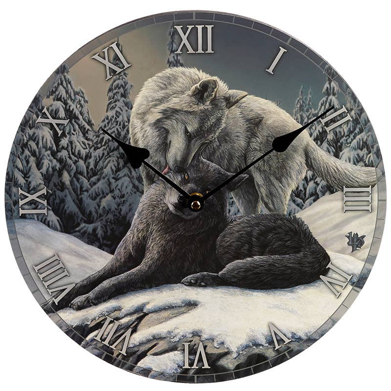 Lisa Parker Snow Kisses Wolf Picture Clock