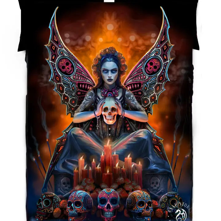 Day Of The Dead Skull Fairy by Anne Stokes, Fleece Blanket Bedspread / Throw / Wall Tapestry