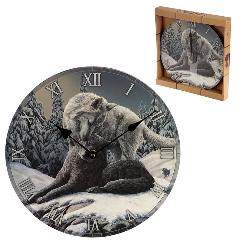 Lisa Parker Snow Kisses Wolf Picture Clock