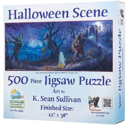Halloween Scene by K. Sean Sullivan, 500 Piece Panorama Puzzle