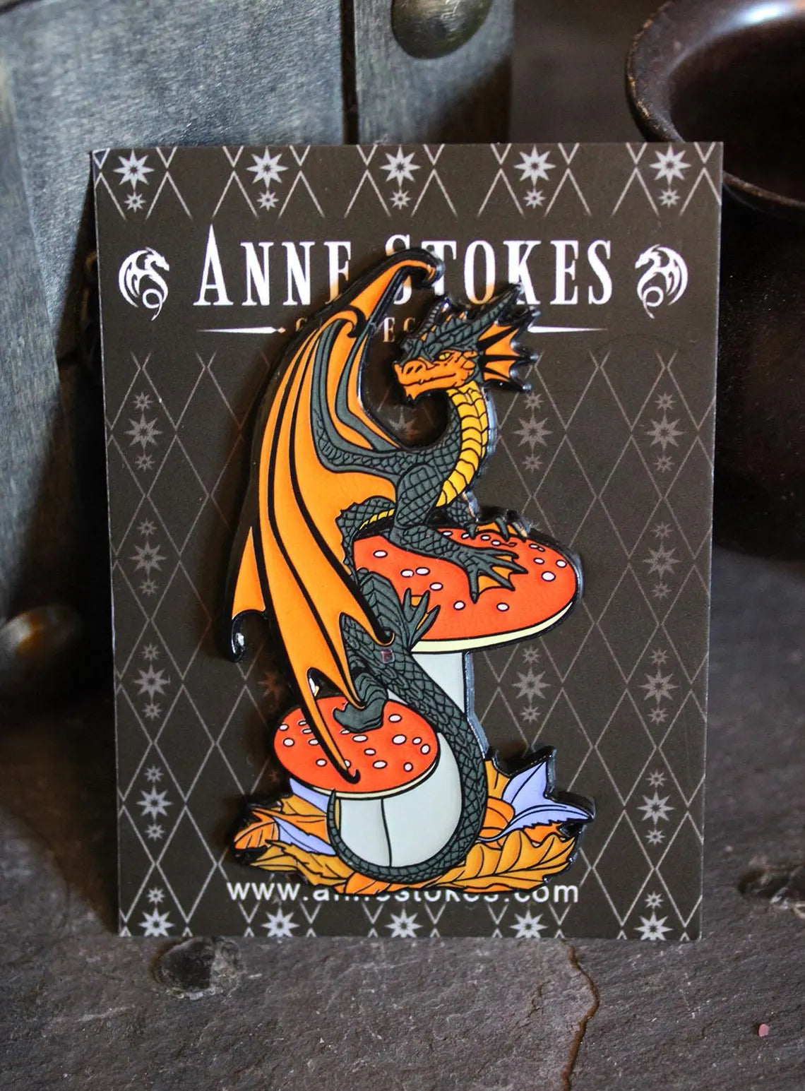 Mushroom Dragon by Anne Stokes pin badge