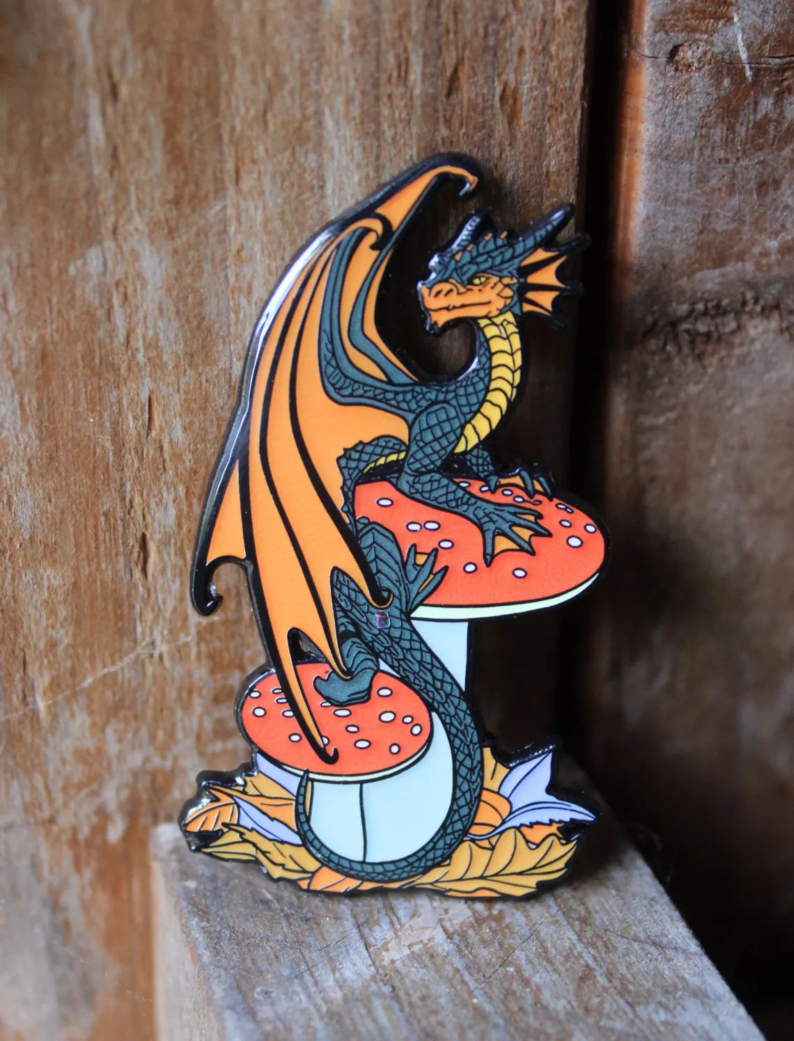Mushroom Dragon by Anne Stokes pin badge