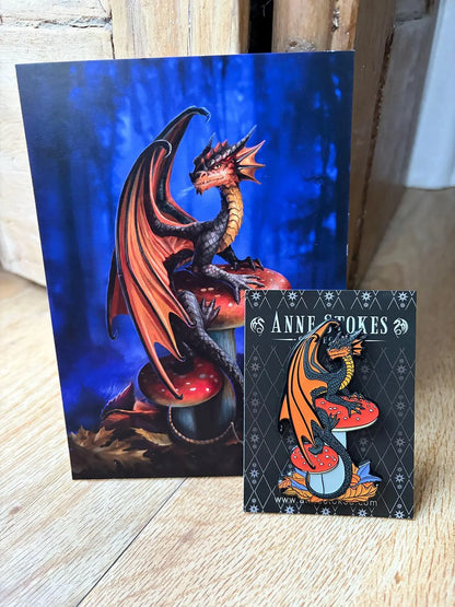 Mushroom Dragon by Anne Stokes pin badge