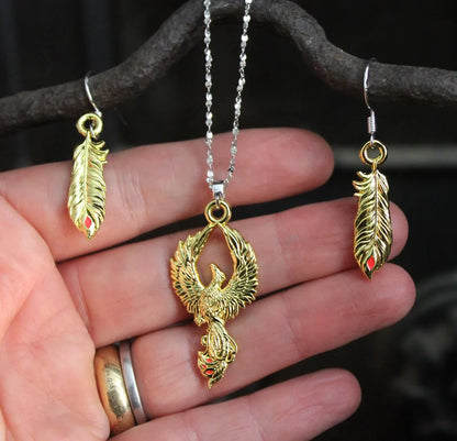 Phoenix Rising by Anne Stokes Pendant and Earring Set