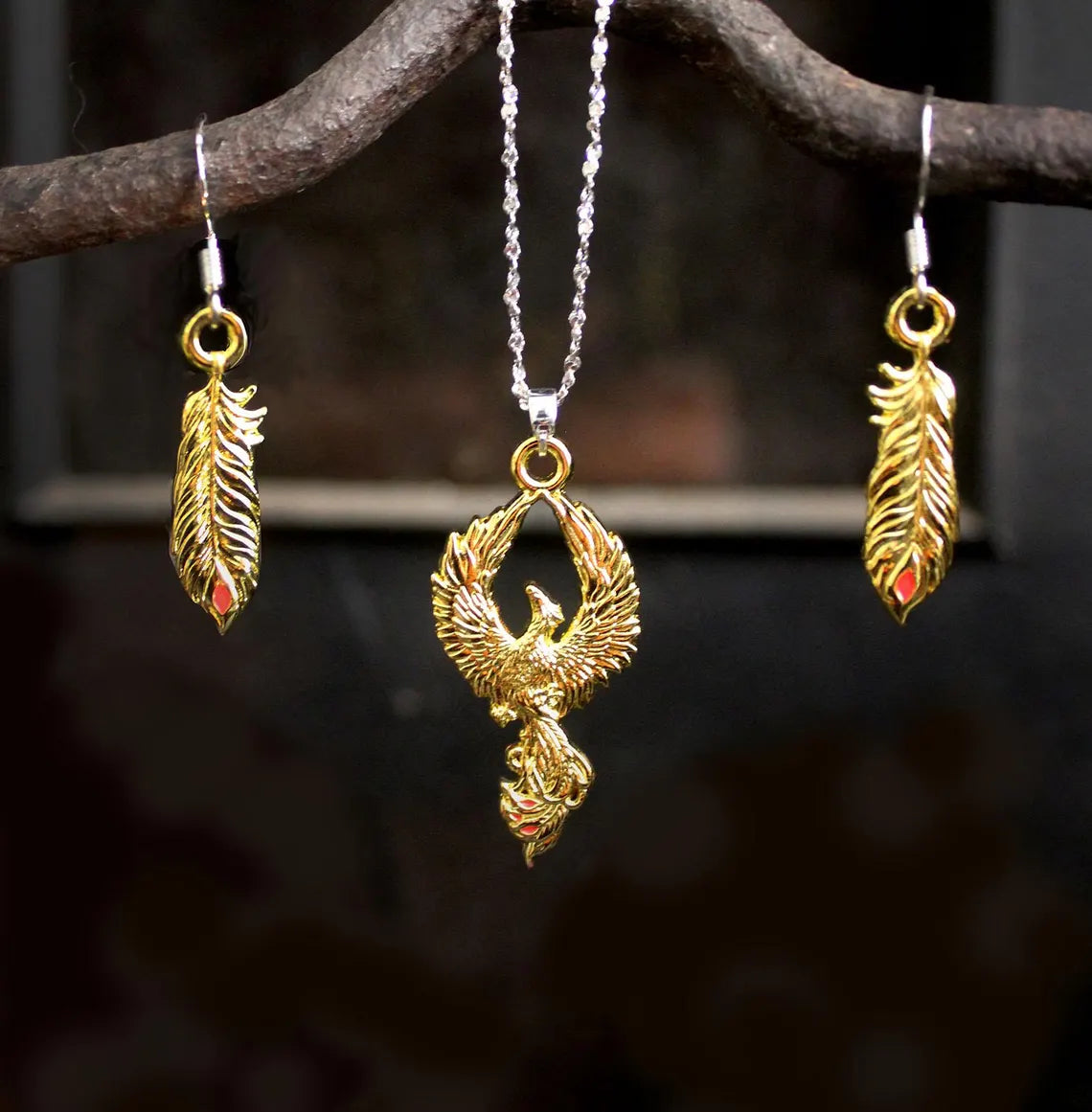 Phoenix Rising by Anne Stokes Pendant and Earring Set