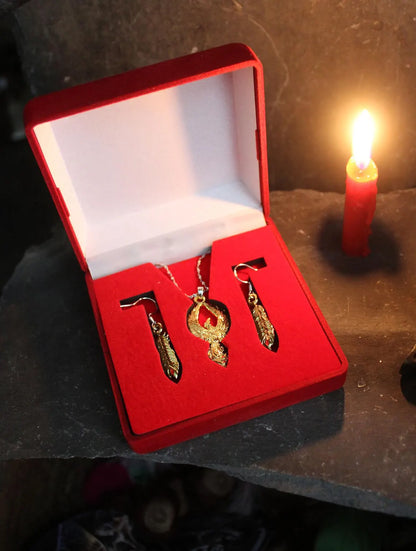 Phoenix Rising by Anne Stokes Pendant and Earring Set