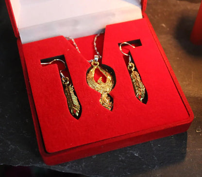 Phoenix Rising by Anne Stokes Pendant and Earring Set