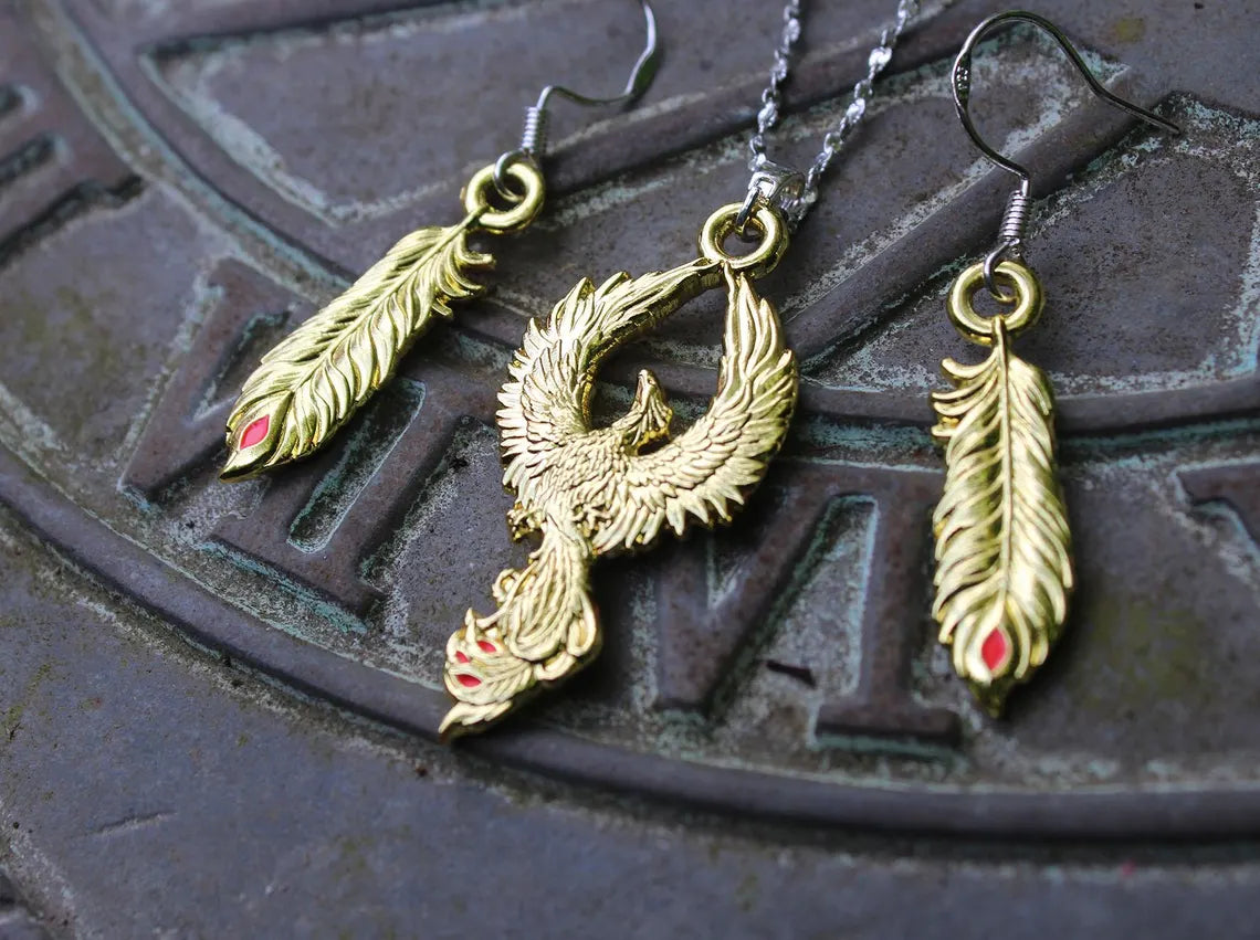 Phoenix Rising by Anne Stokes Pendant and Earring Set