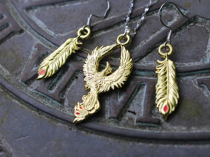 Phoenix Rising by Anne Stokes Pendant and Earring Set