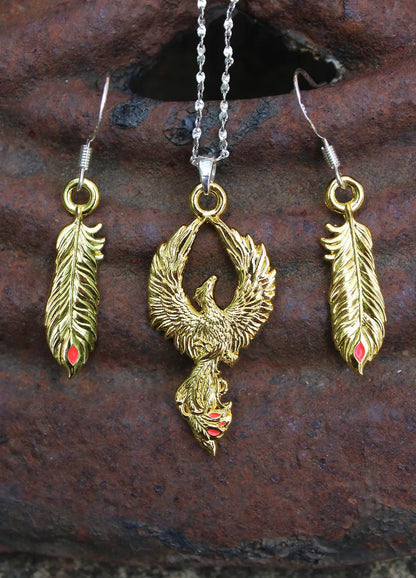 Phoenix Rising by Anne Stokes Pendant and Earring Set