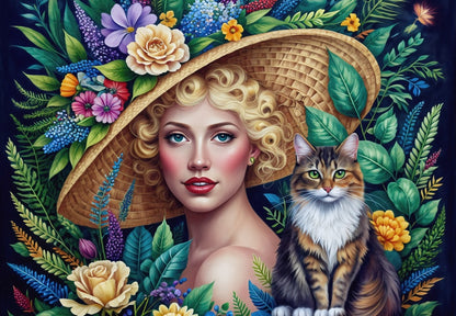 The Woman and the Cat from Adobe Firefly, 1000 Piece Puzzle
